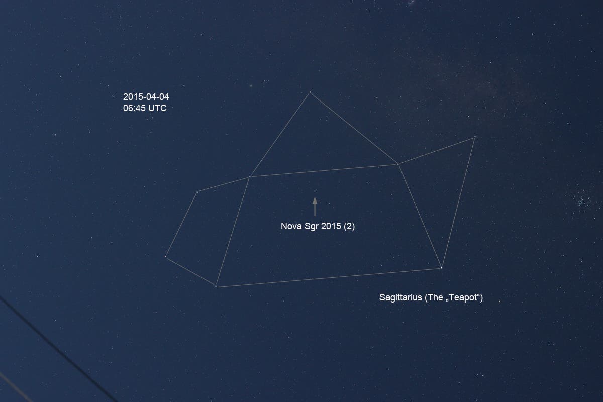 Das Sternbild Schütze mit Nova Sgr 2015 No. 2