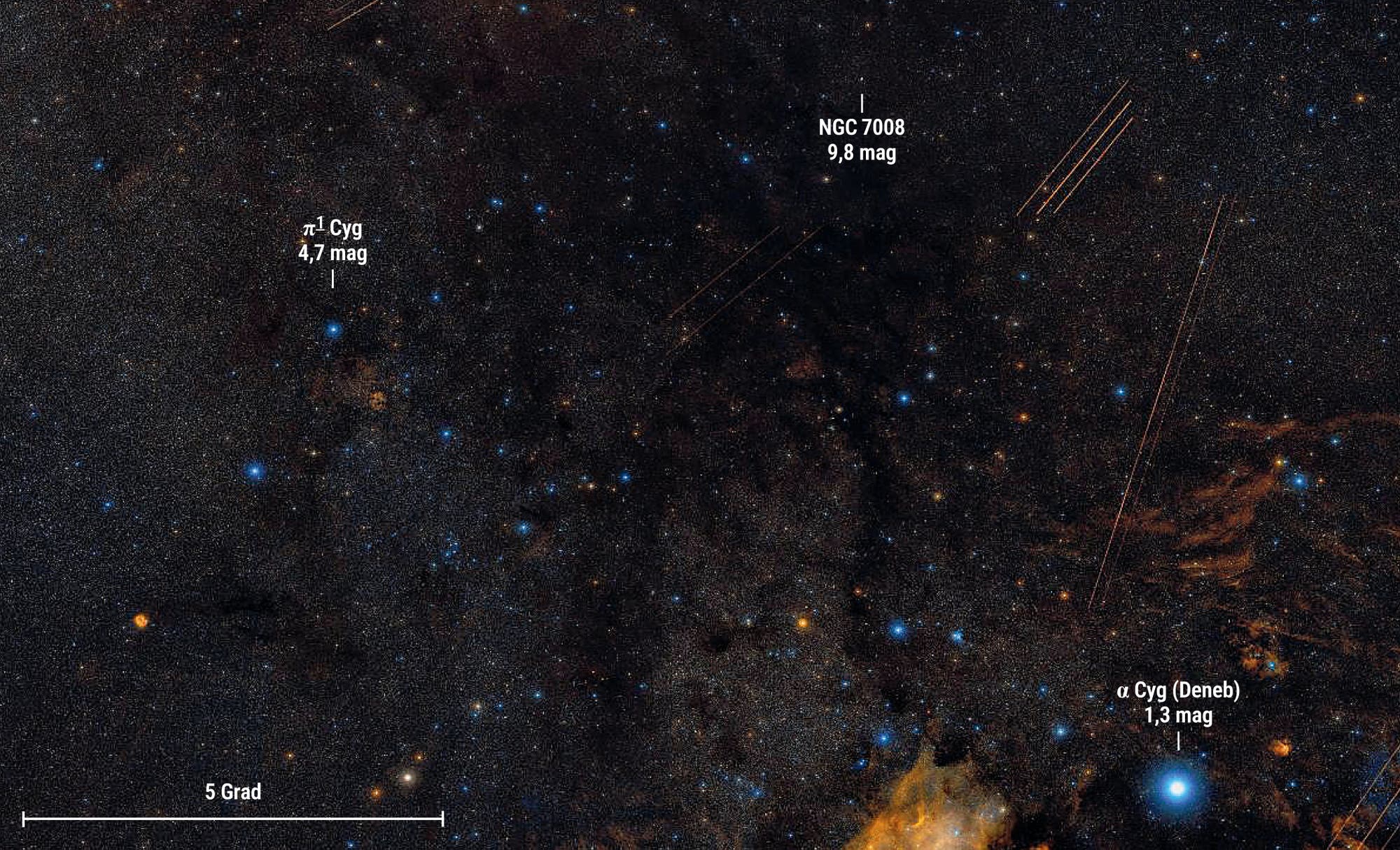 Aufnahme der Himmelsregion um den Planetarischen Nebel NGC 7008.