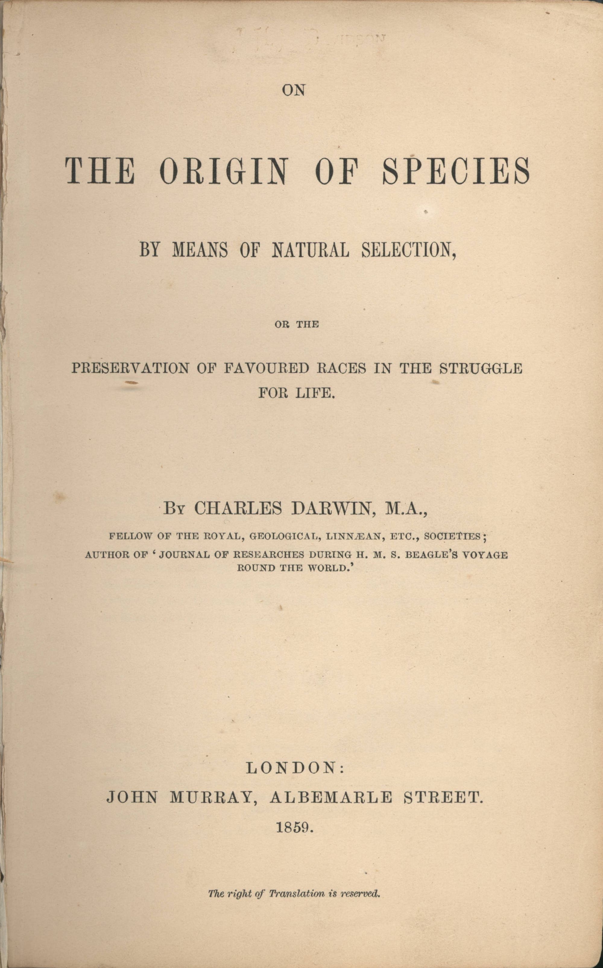 Titelblatt von "On the Origin of Species"