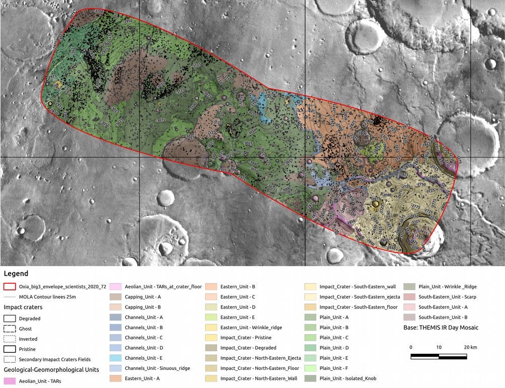 Oberflächenkarte des möglichen Landeplatzes Oxia Planum