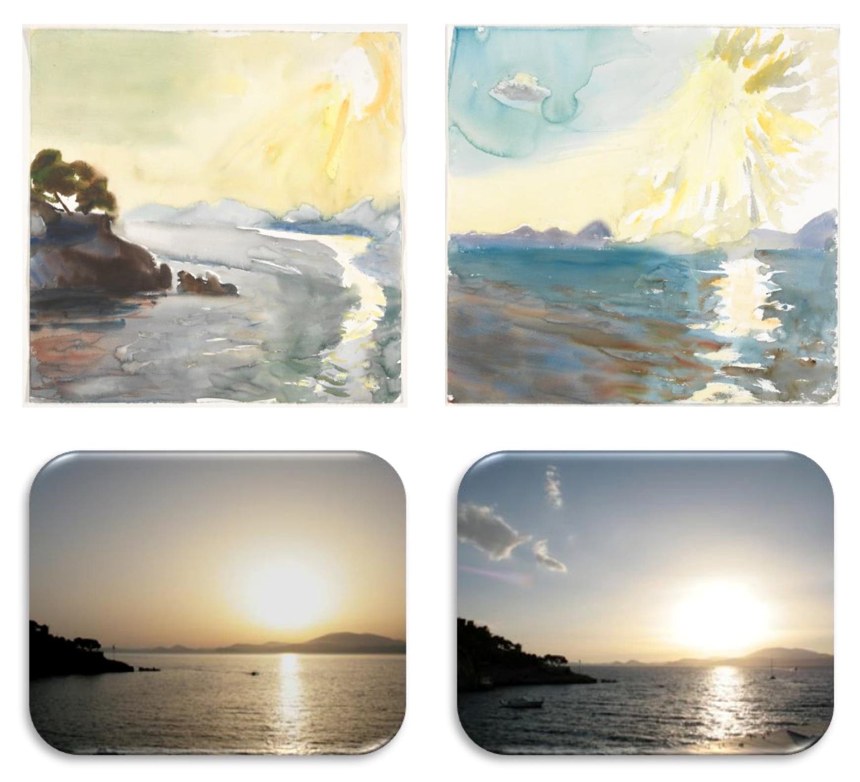 Gemälde der Abenddämmerung über der Insel Hydra während und nach der Passage einer Staubwolke aus der Sahara