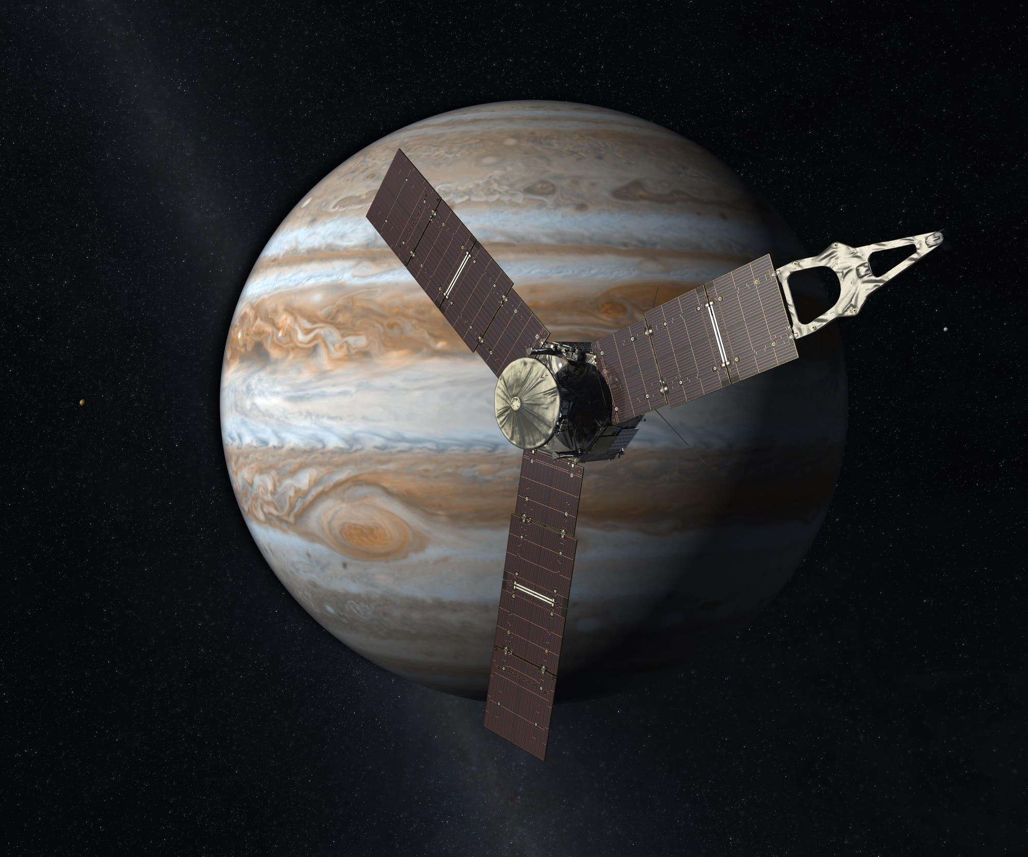 Künstlerische Darstellung der Sonde Juno vor dem Jupiter