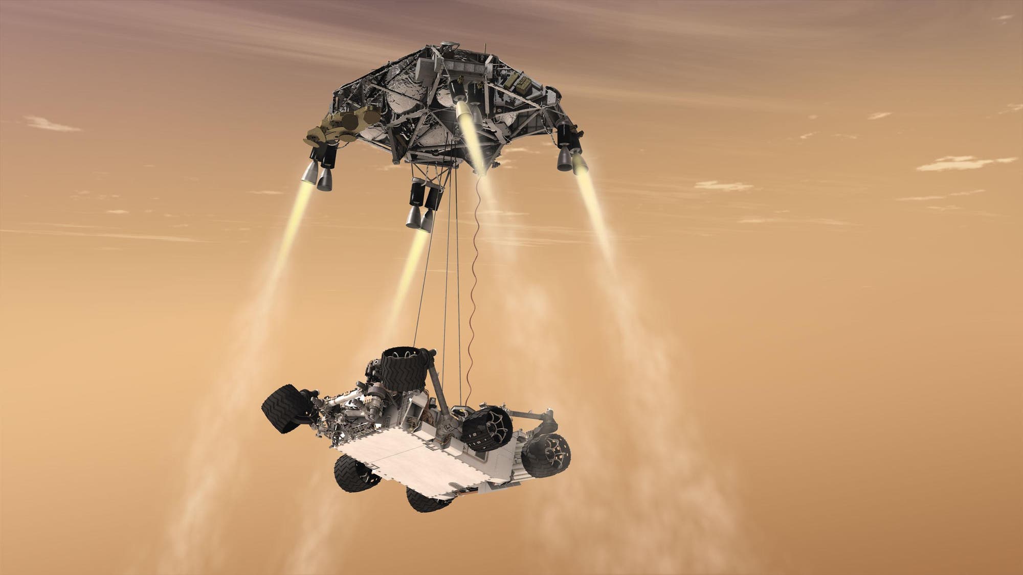 SkyCrane abandona el rover Curiosity (gráfico de la NASA)