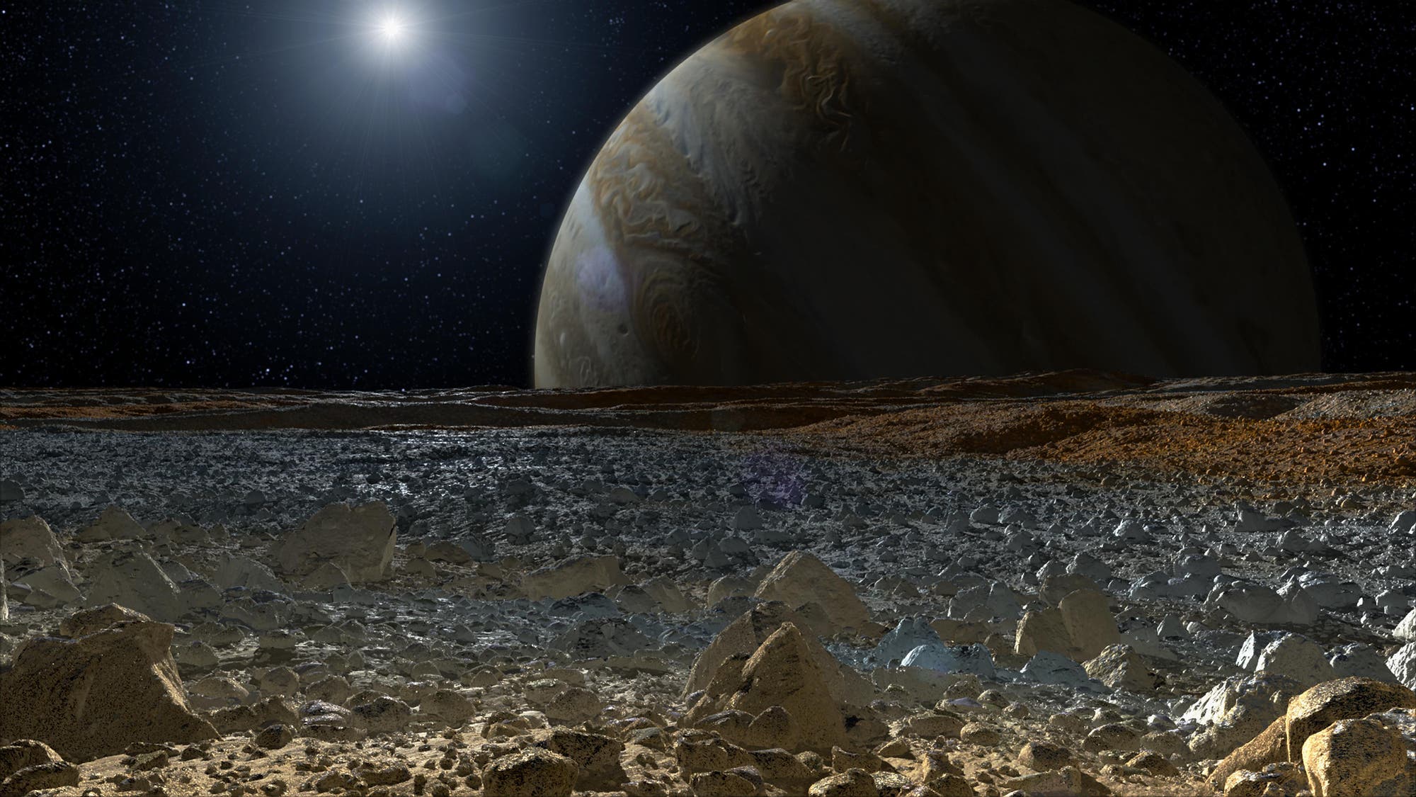 Auf der Oberfläche des Jupitermonds Europa (künstlerische Darstellung)