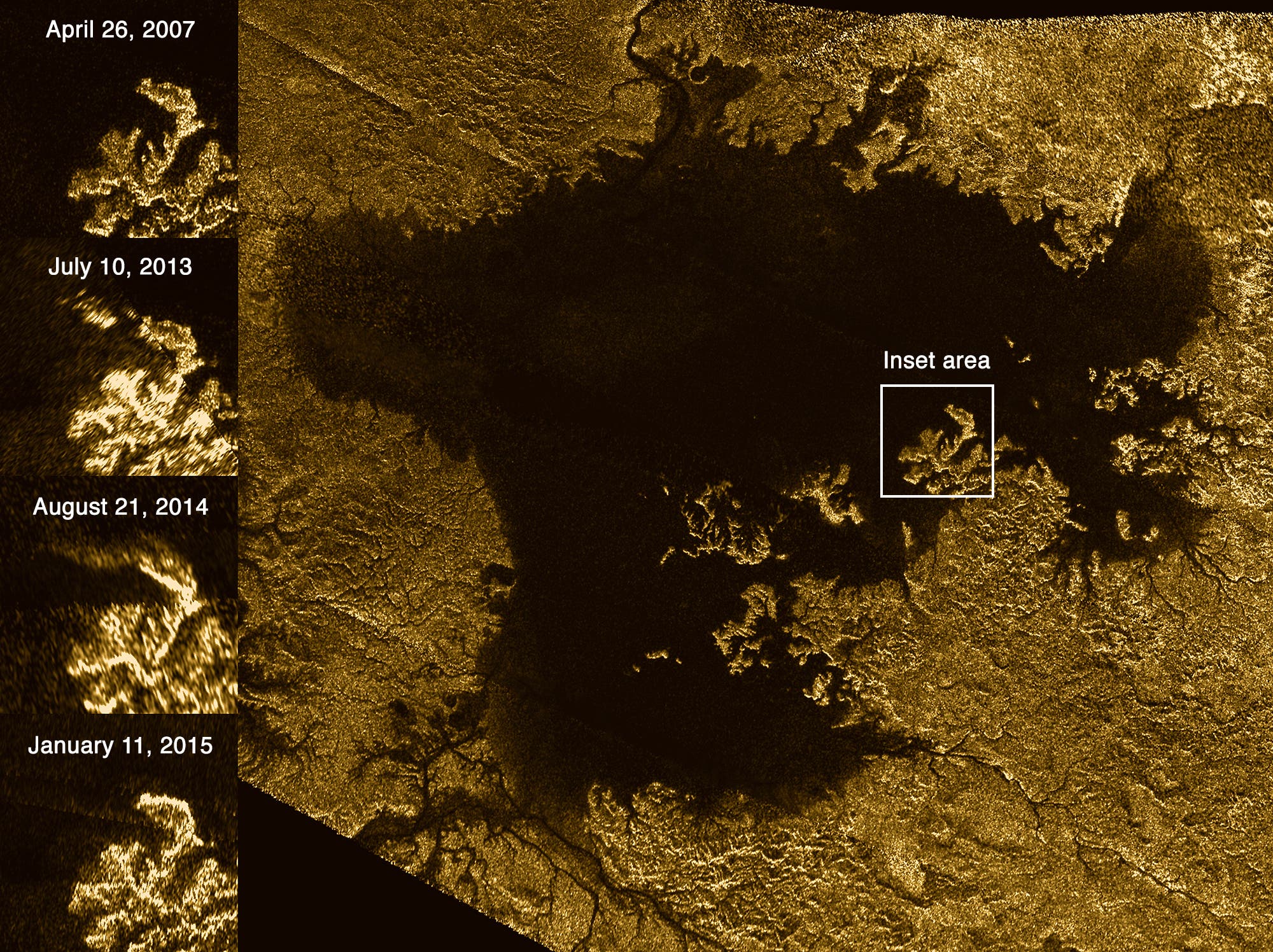 Übersichtsaufnahme von Ligeiea Mare auf Titan (Radarbild)