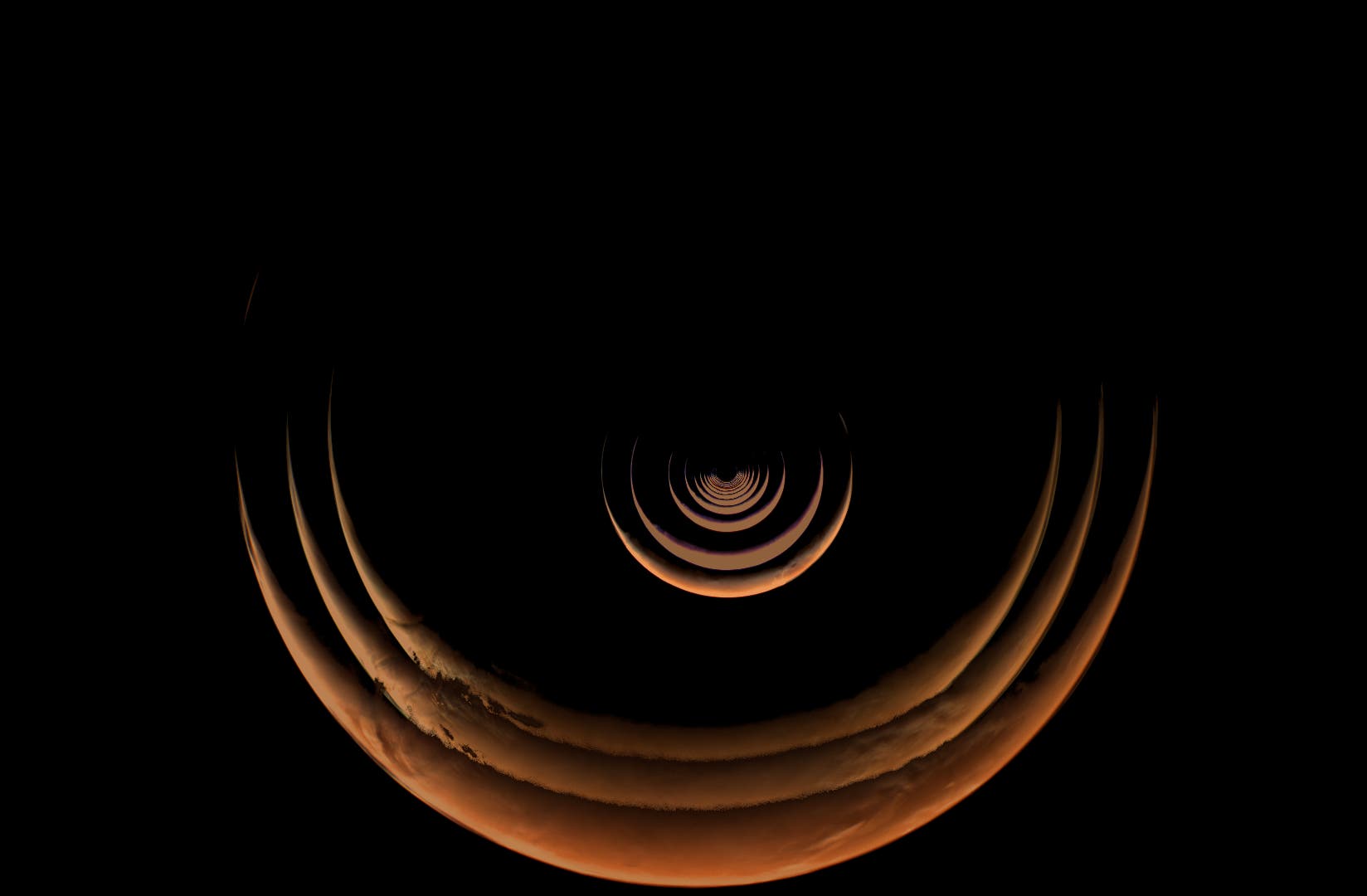 Eine Fotmontage des Planeten Mars, die aus Bildern vom Anflug der Raumsonde Posyche zusammengestellt wurde. Die Abbildung zeigt die charakteristische rötliche Oberfläche des Mars mit dunklen und hellen Streifen, die die topografischen Merkmale des Planeten andeuten. Der Hintergrund ist schwarz, was den Fokus auf die Anordnung der Marsbilder lenkt. Eine Fotmontage des Planeten Mars, die aus Bildern vom Anflug der Raumsonde Posyche zusammengestellt wurde. Die Abbildung zeigt die charakteristische rötliche Oberfläche des Mars mit dunklen und hellen Streifen, die die topografischen Merkmale des Planeten andeuten. Der Hintergrund ist schwarz, was den Fokus auf die Anordnung der Marsbilder lenkt.