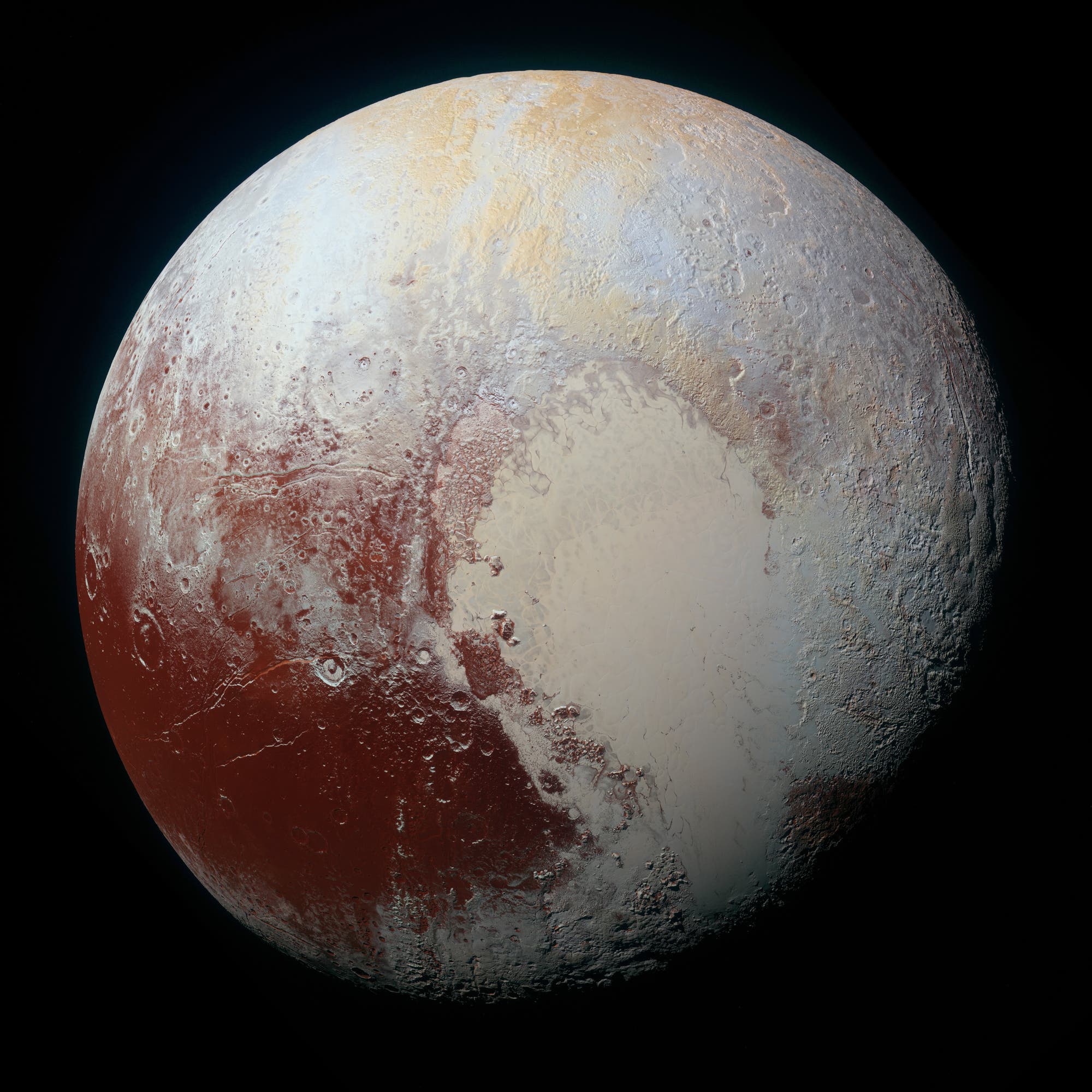 Ein Supermosaik von Pluto (Falschfarben)