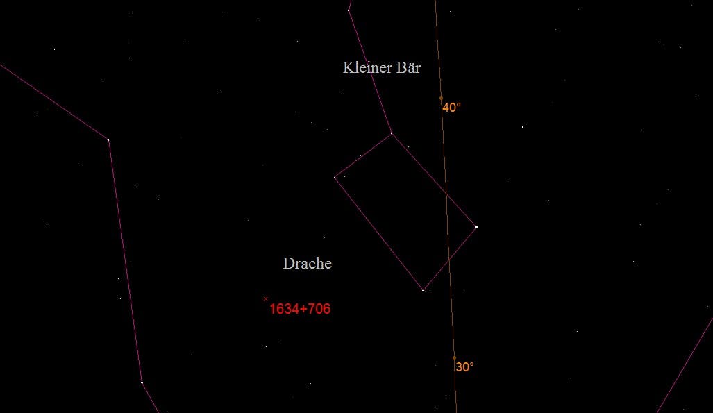 Aufsuchkarte des Quasars 1634+706 im Sternbild Drache