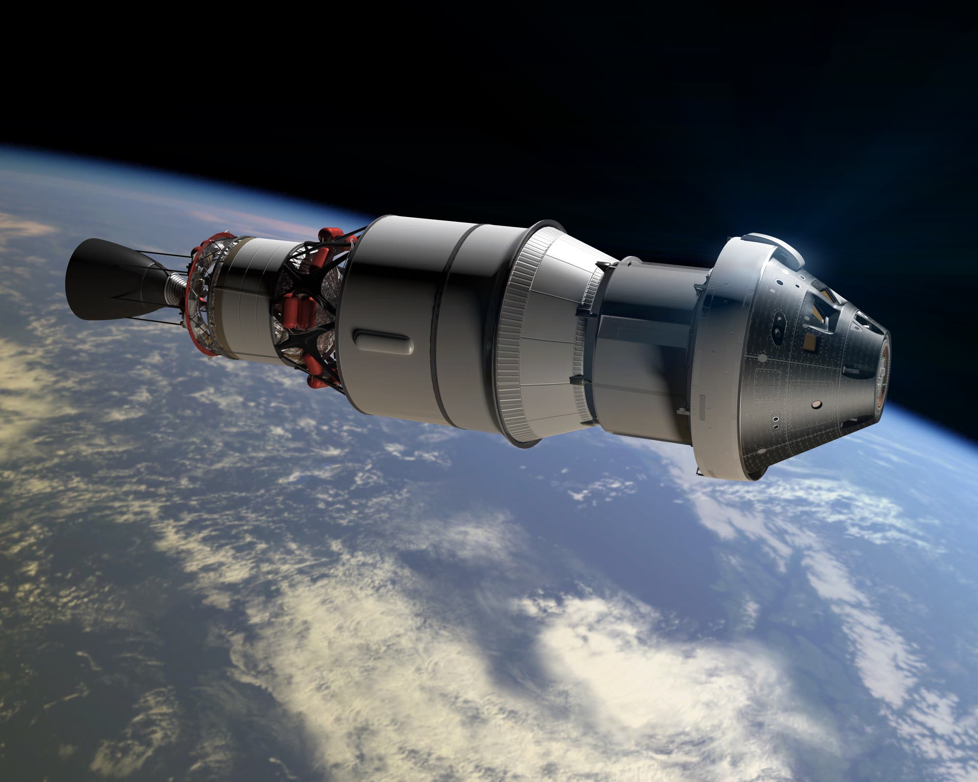 Die Testversion der Orion-Raumkapsel im Erdorbit (Computergrafik)