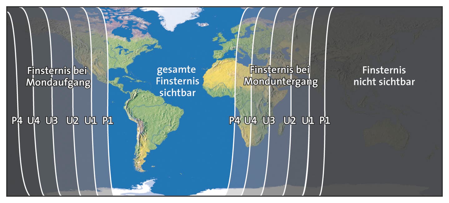 Die weltweite Sichtbarkeit der Mondfinsternis vom 28. September 2015