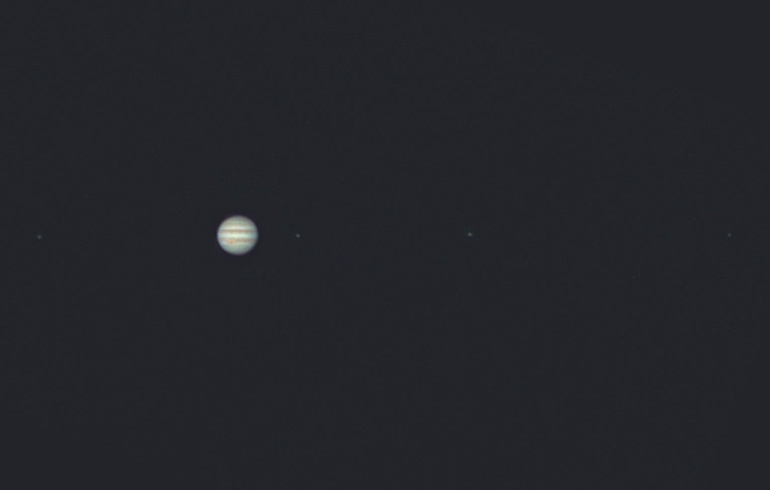 Anblick Jupiters und seiner Galileischen Monde im Teleskop