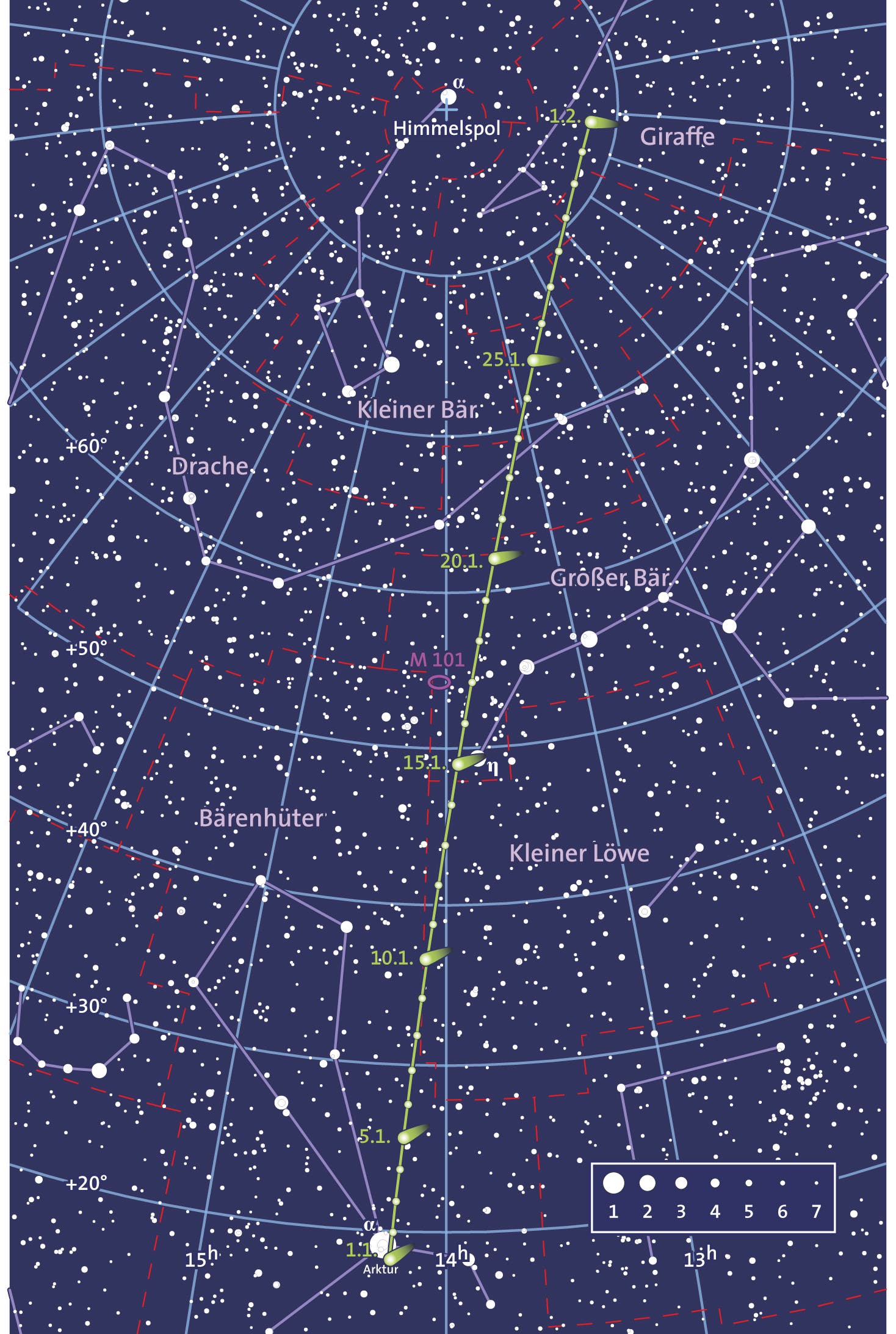 Bahn des Kometen C/2013 US10 Catalina im Januar 2016 (Aufsuchkarte)