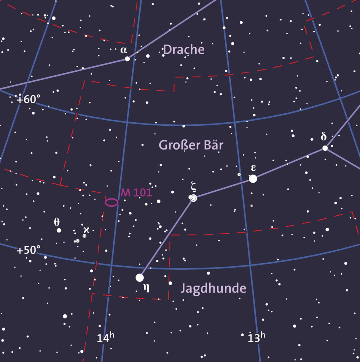 Aufsuchkarte für die Feuerrad-Galaxie M 101