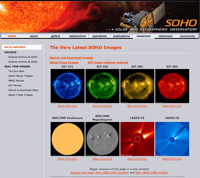 Livebilder der Sonnensonde SOHO (Bildschirmfoto)