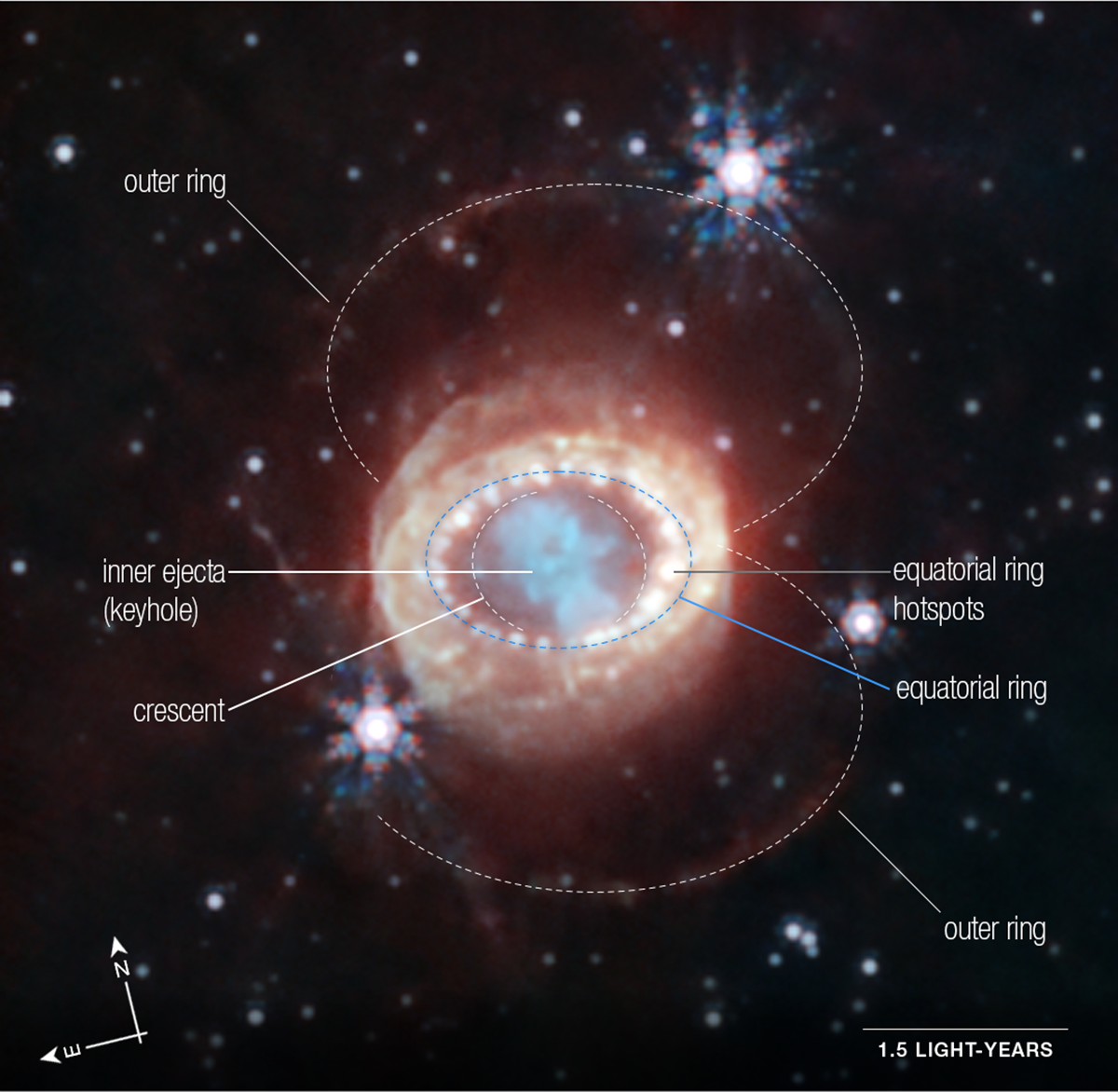 Die Supernova 1987A und ihre wichtigsten Bestandteile