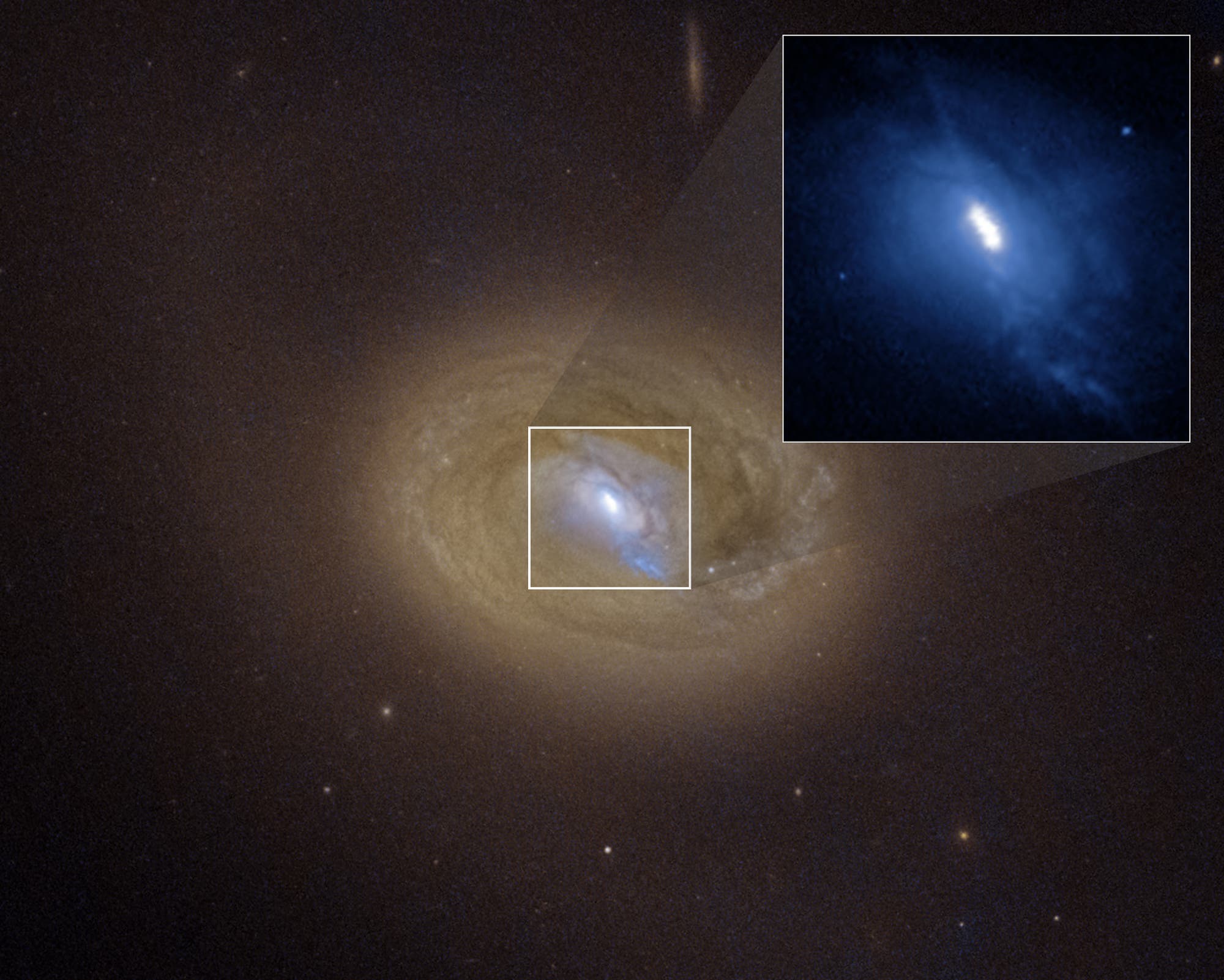 Los dos agujeros negros en MCG-03-34-064 (imágenes de los telescopios espaciales Hubble y Chandra)