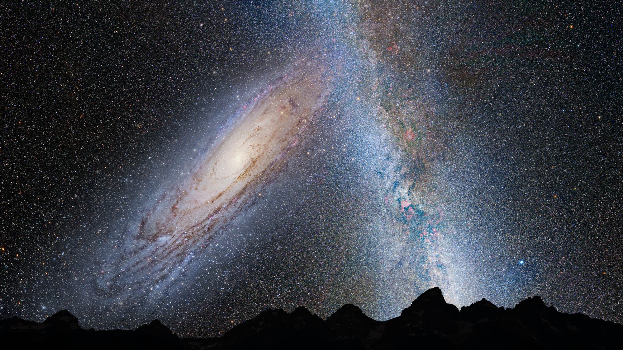 Milchstraße und Andromeda auf Kollisionskurs (künstlerische Darstellung)
