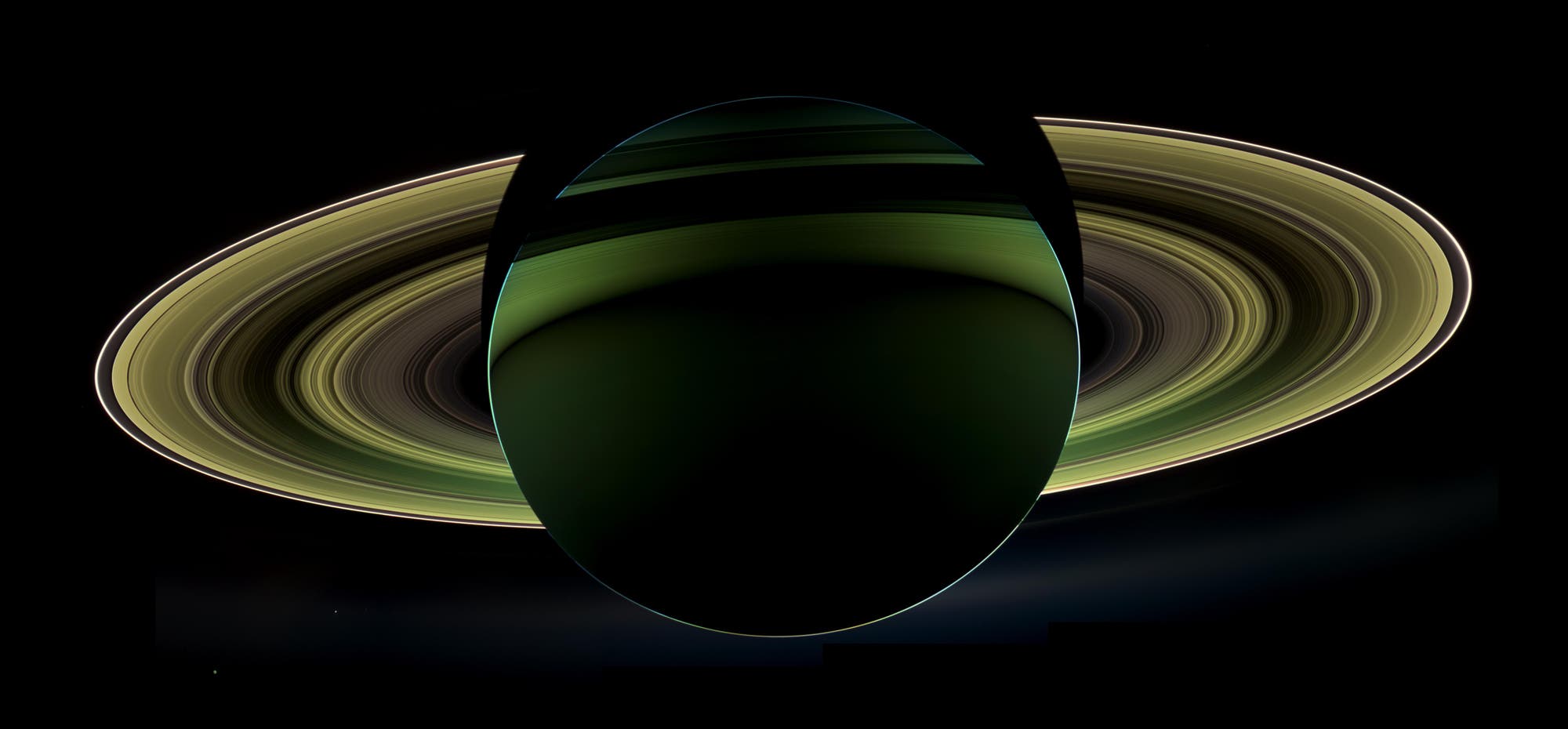 Aufnahme von Saturn in grünen Farben