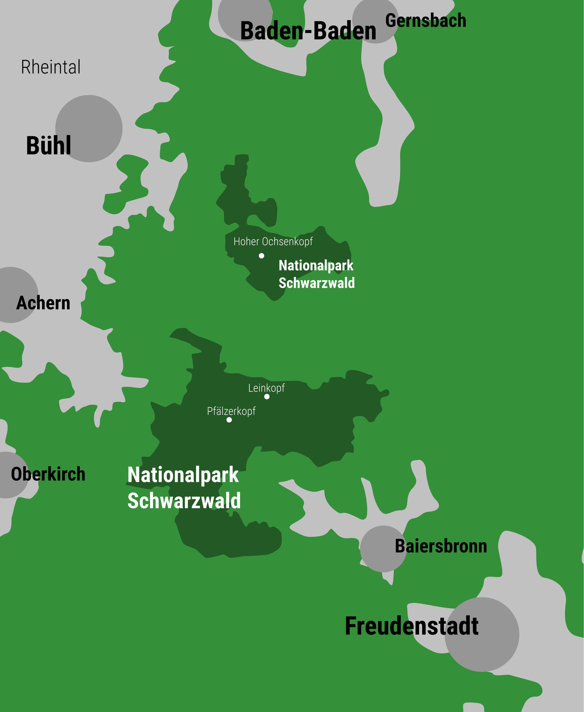 Karte beider Teile des Nationalpark Schwarzwald