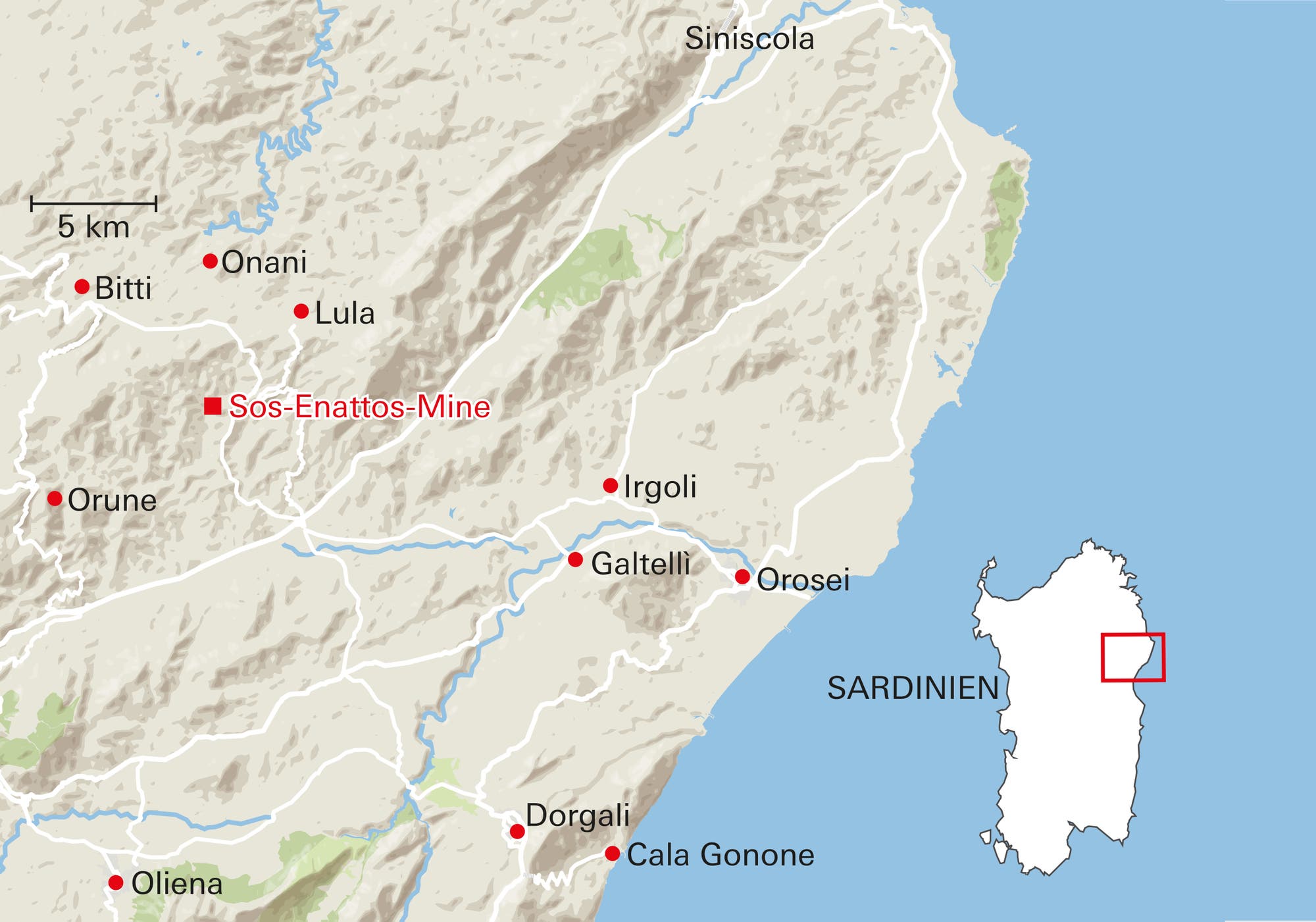 Die Sos-Enattos-Mine befindet sich im Nordwesten Sardiniens, in der Nähe des kleinen Orts Lula
