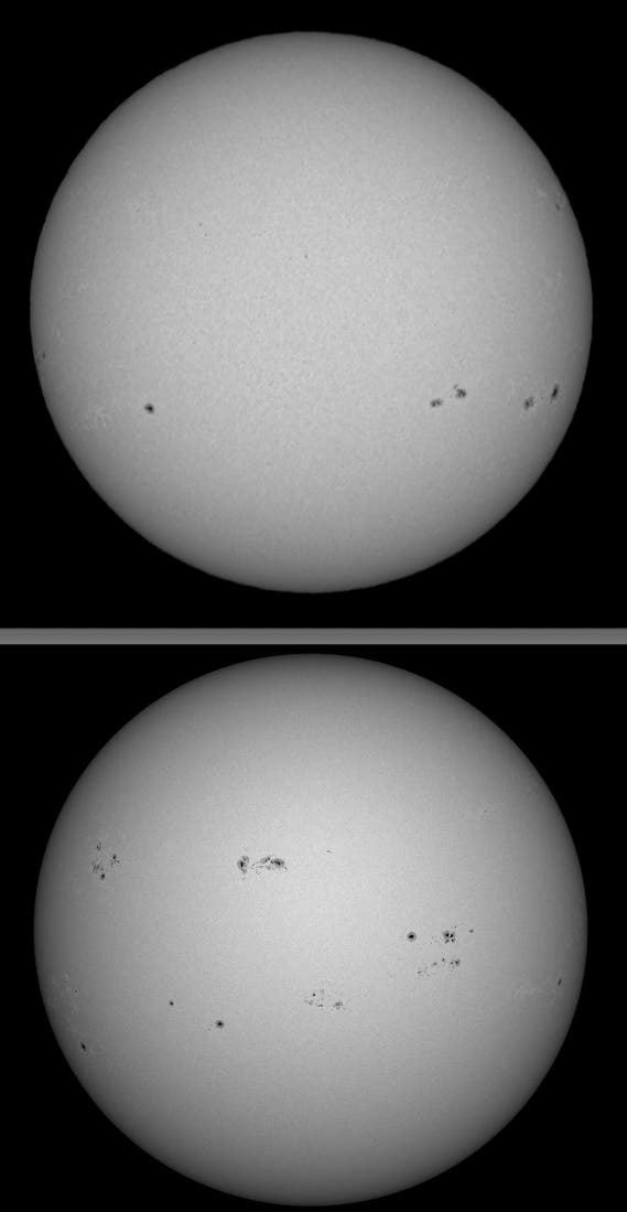 Die Sonne am 18. und am 26. Dezember 2024