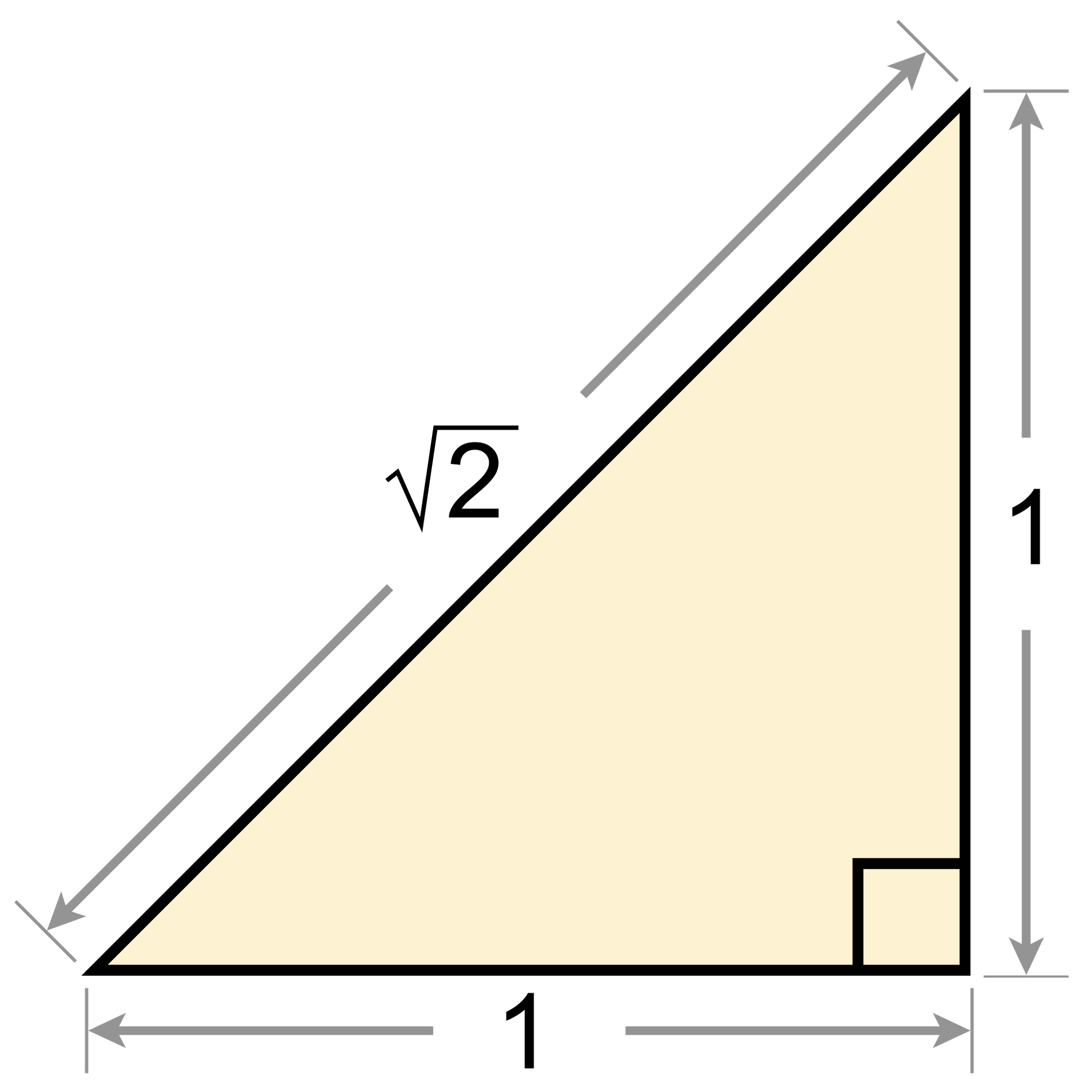 Rechtwinkliges Dreieck mit Kathetenlänge eins