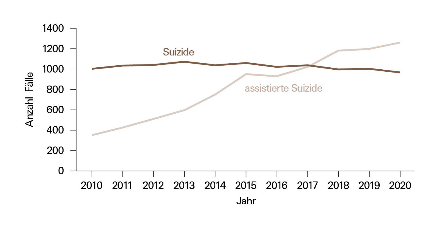 Statistik zu Suiziden und assistierte Suiziden in der Schweiz zwischen 2010 und 2020