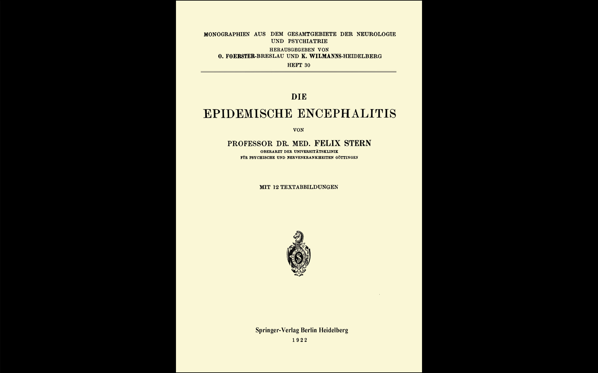 Titelblatt von Felix Sterns Standardwerk zur Encephalitis lethargica