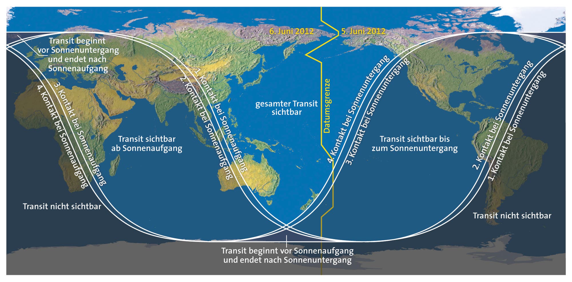 Sichtbarkeitsdiagramm des Venustransits vom 6. Juni 2012