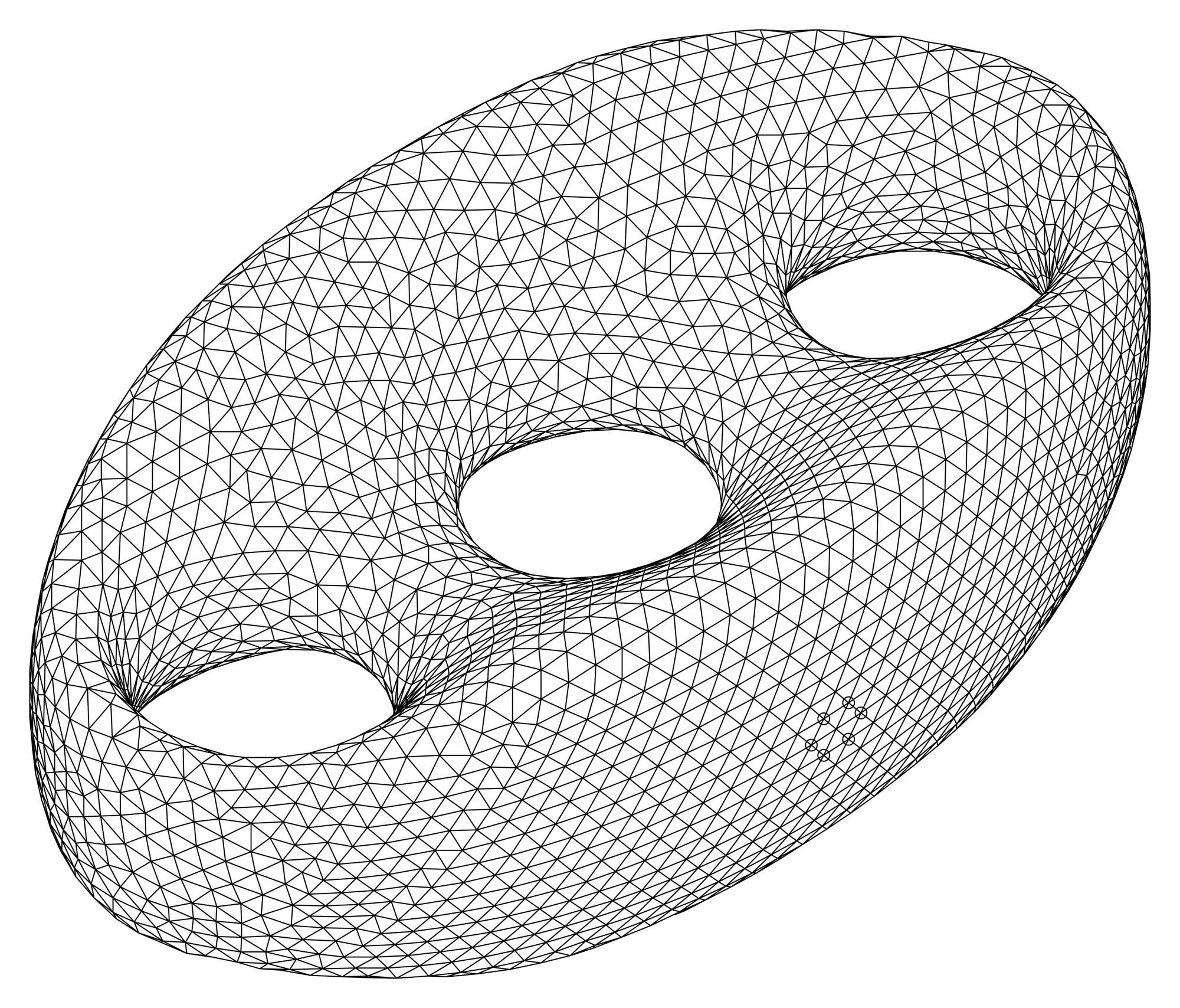 Die Oberfläche einer Brezel, die mit einem Netz aus Dreiecken überdeckt ist.