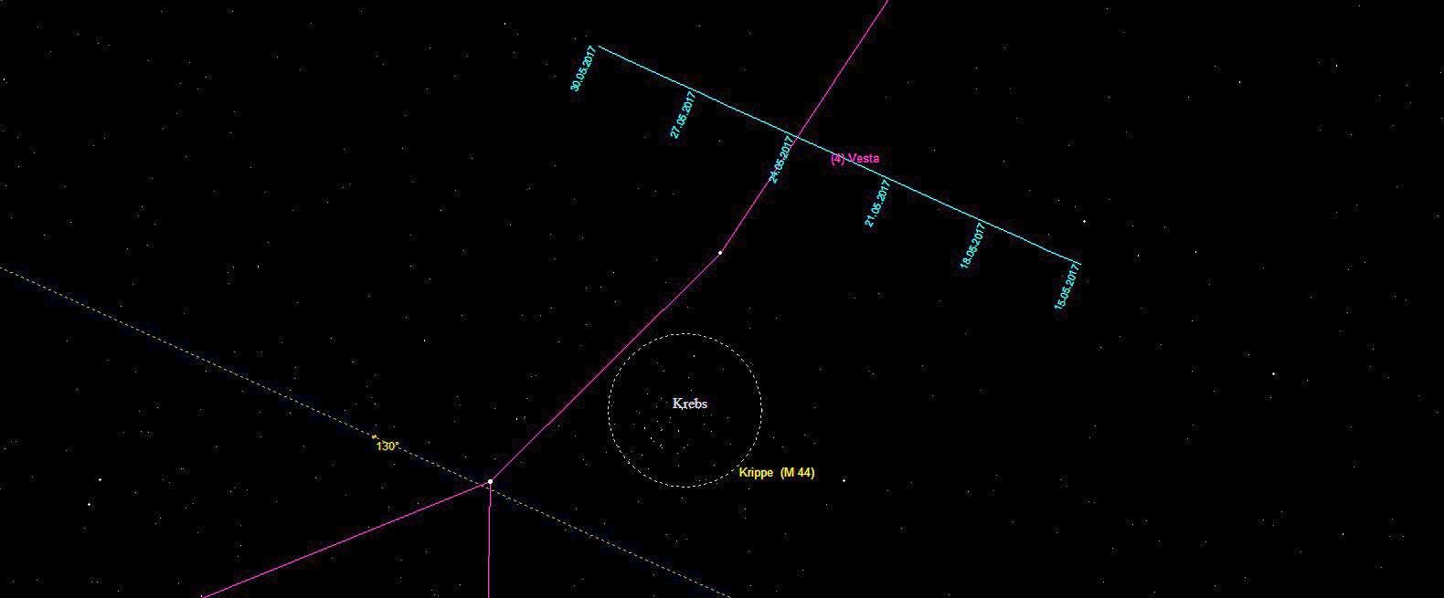 Aufsuchkarte für den Asteroiden (4) Vesta