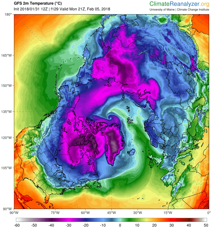 Prognostizierte Temperaturen rund um den Nordpol