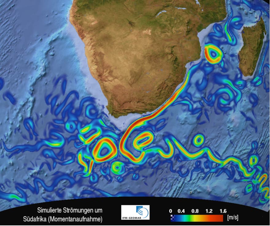 Strömungen um Südafrika (Momentanaufnahme) 