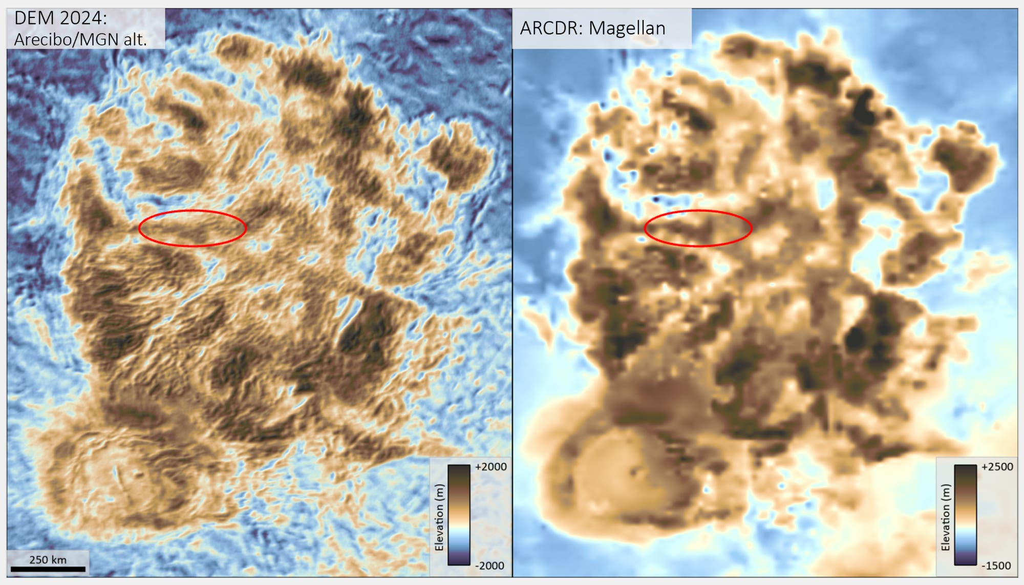 Neuverarbeitung einer Radarkarte des Gebiets von Alpha Regio auf der Venus