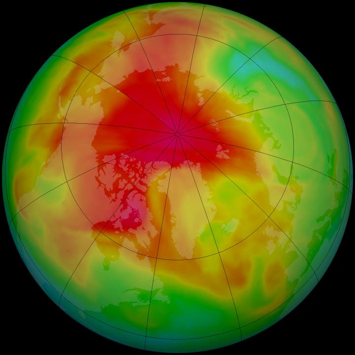 Ozonkonzentration über der Arktis