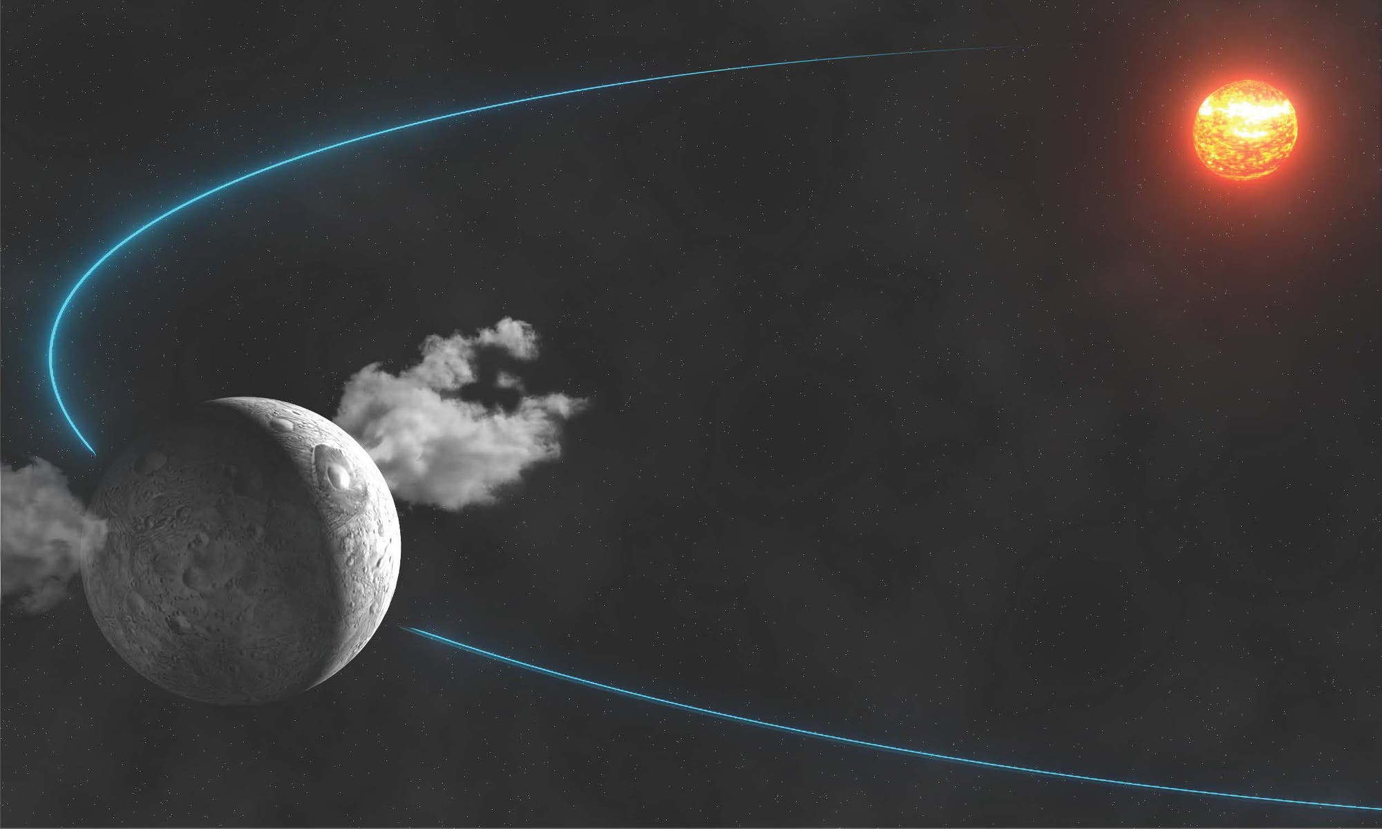 Zwergplanet Ceres stößt Wasserdampf aus (künstlerische Darstellung)