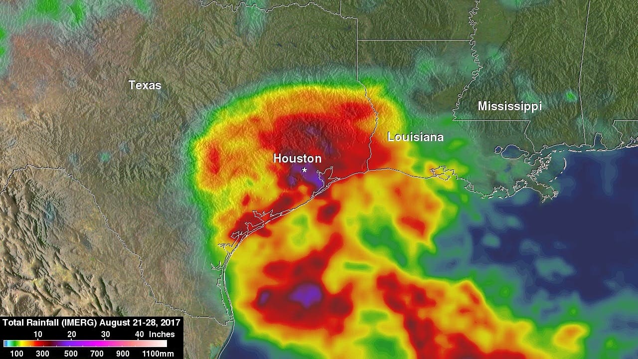 Kalkulierte Niederschlagsmenge des Tropensturms »Harvey« 