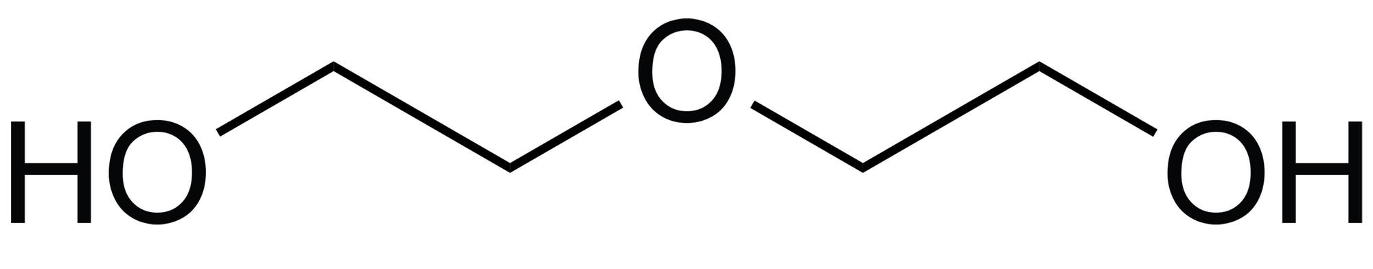 Eine chemische Strukturformel zeigt Diethylenglykol.