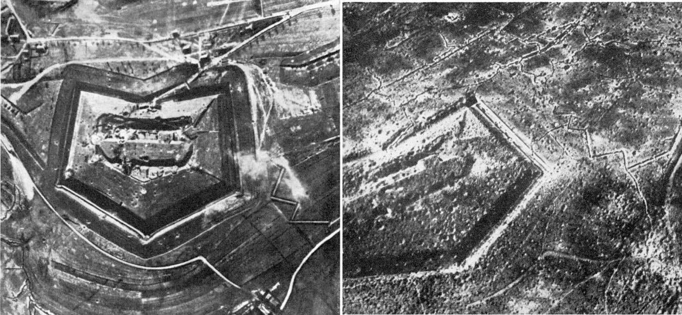 Fort Douaumont vor und nach der Schlacht von Verdun