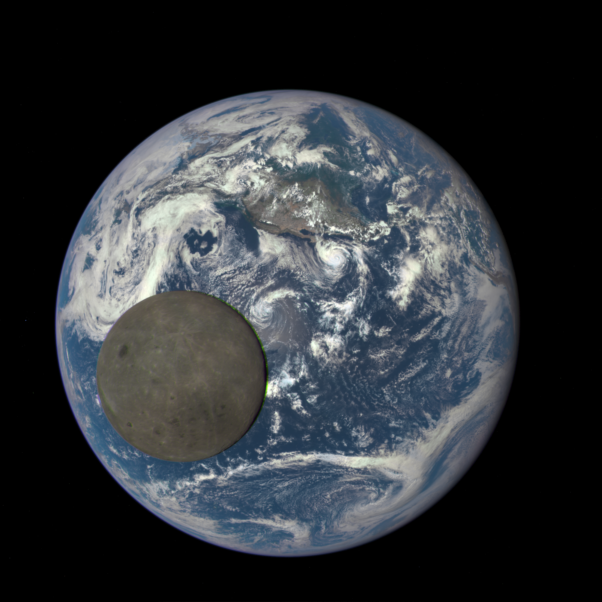 Der Vollmond passiert die Erde am 16. Juli 2015 (Aufnahme des Satelliten DSCOVR)