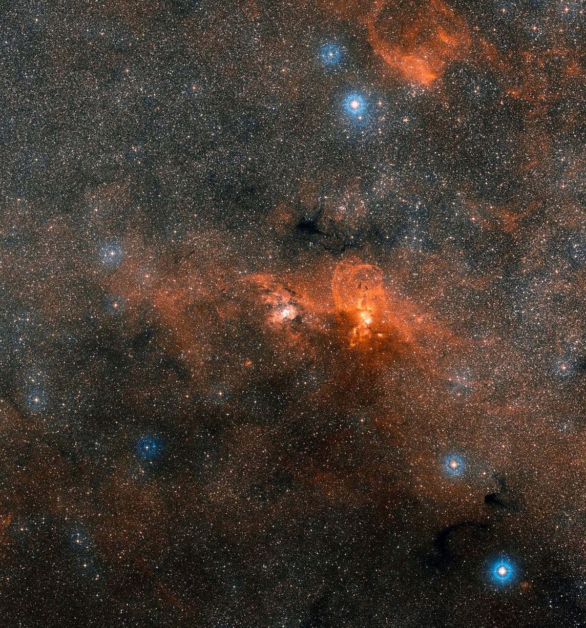 Die Sternentstehungsregion NGC&nbsp;3603 im Sternbild Carina im sichtbaren Licht
