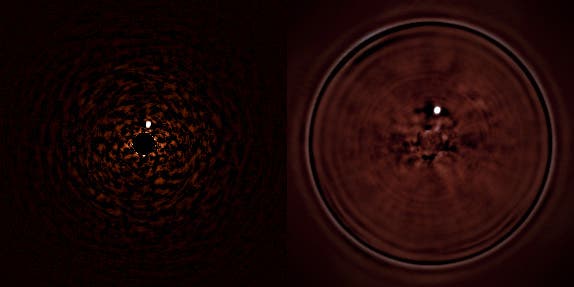 SPHERE-Aufnahme des lichtschwachen Begleiters des Sterns Iota Sagittarii im Sternbild Schütze