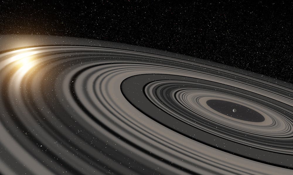 Super-Saturn bedeckt den Stern J1407 (künstlerische Darstellung)