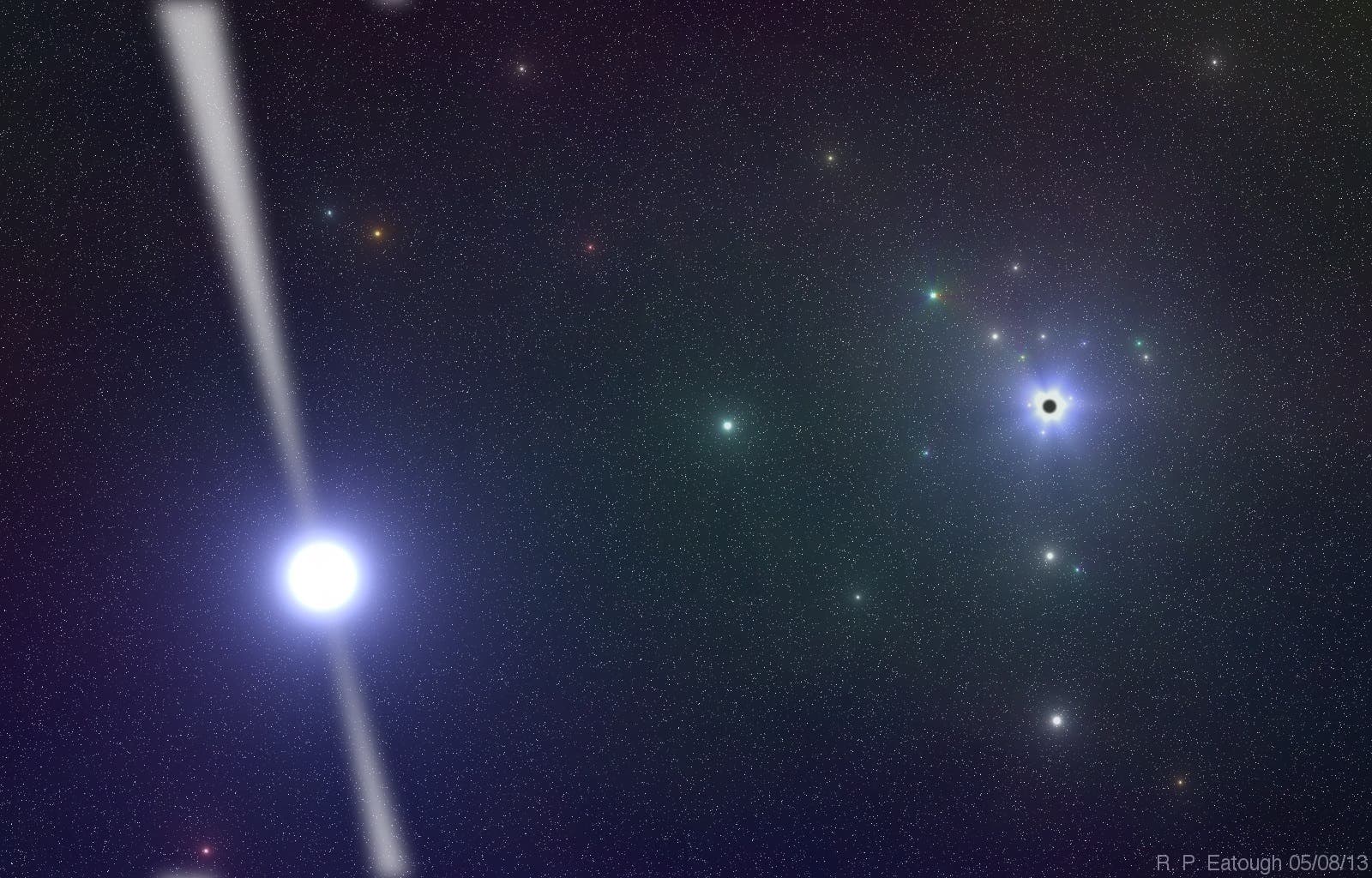 Pulsar PSR H1745-2900 in der Nähe des galaktischen Zentrums (künstlerische Darstellung)
