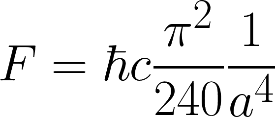 Die Gleichung für die Casimir-Kraft zwischen zwei Platten.