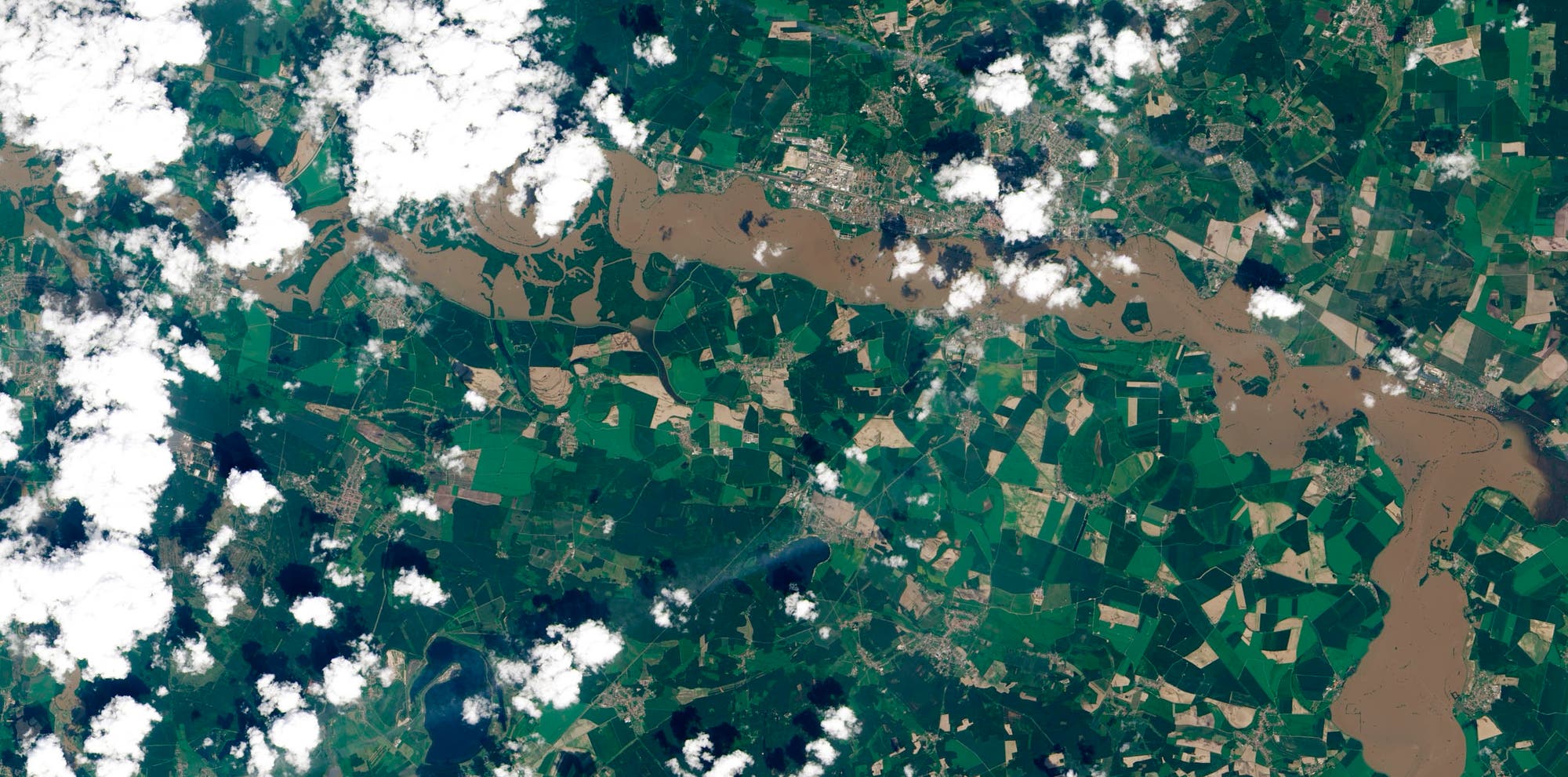 Elbehochwasser bei Wittenberg im Satellitenbild