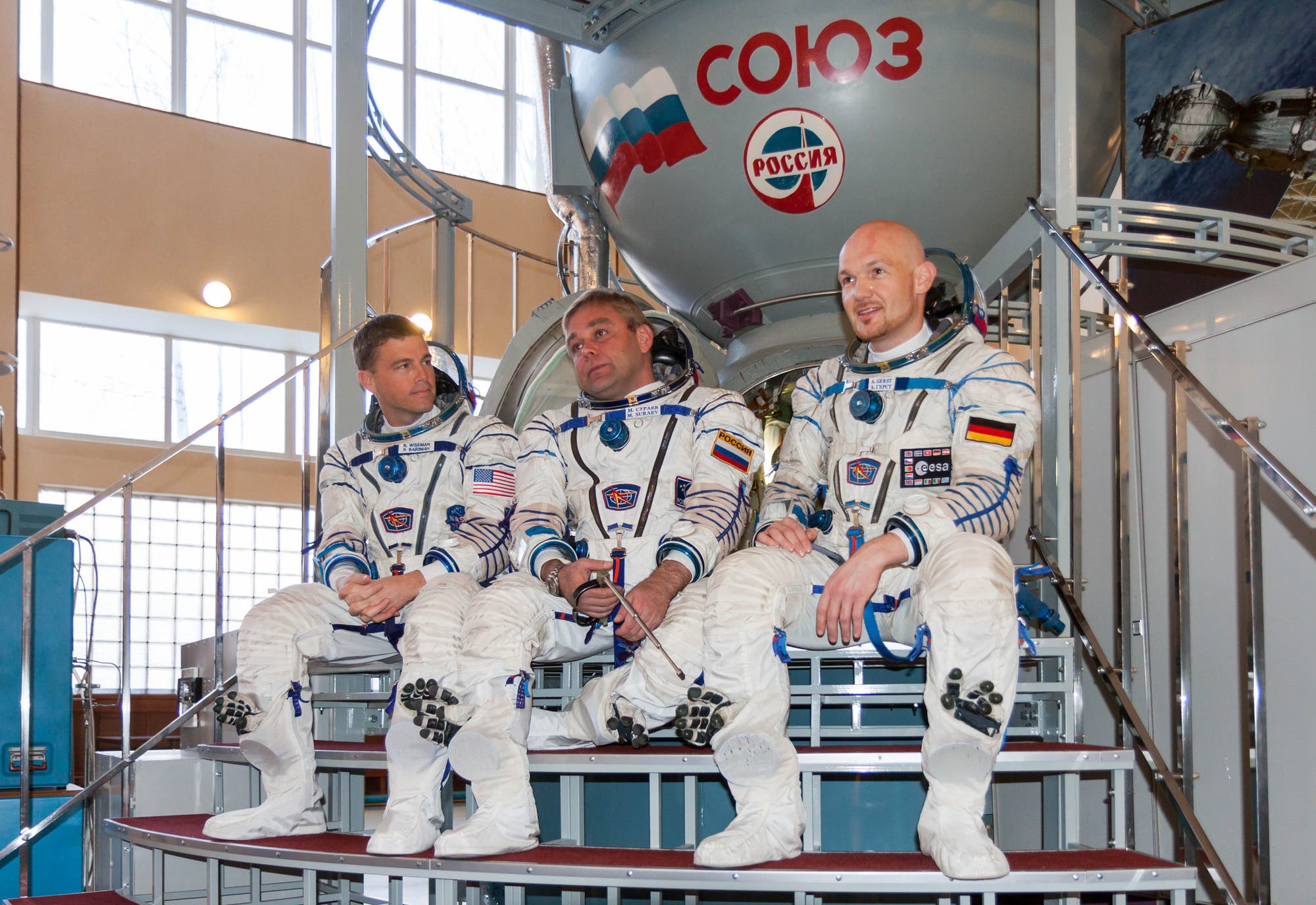 Langzeitbesatzung der ISS: Die Kosmonauten Gerst, Surajew und Wiseman