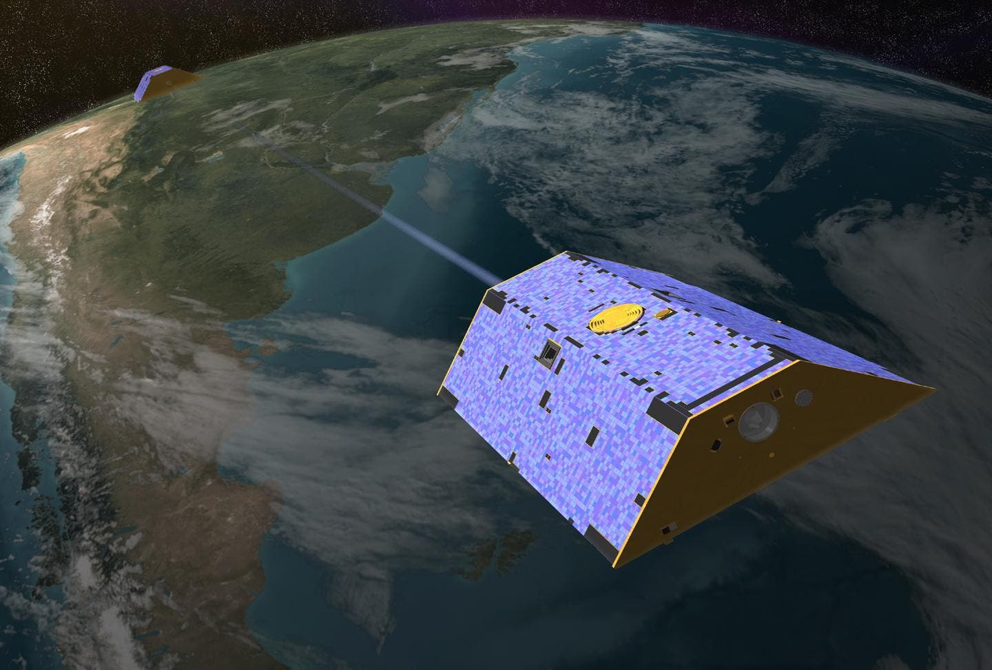 Das Satellitenpaar GRACE in der Erdumlaufbahn