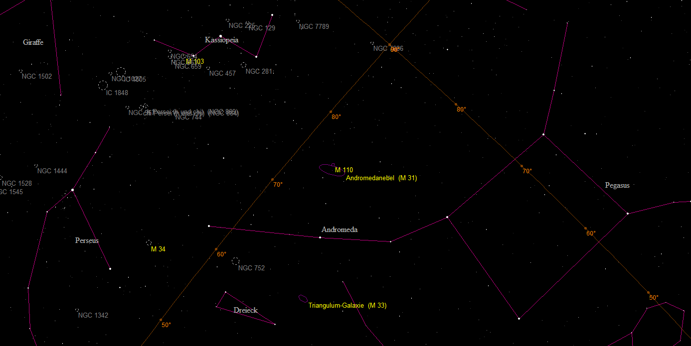 Übersichtskarte Pegasus, Andromeda, Kassiopeia und Perseus