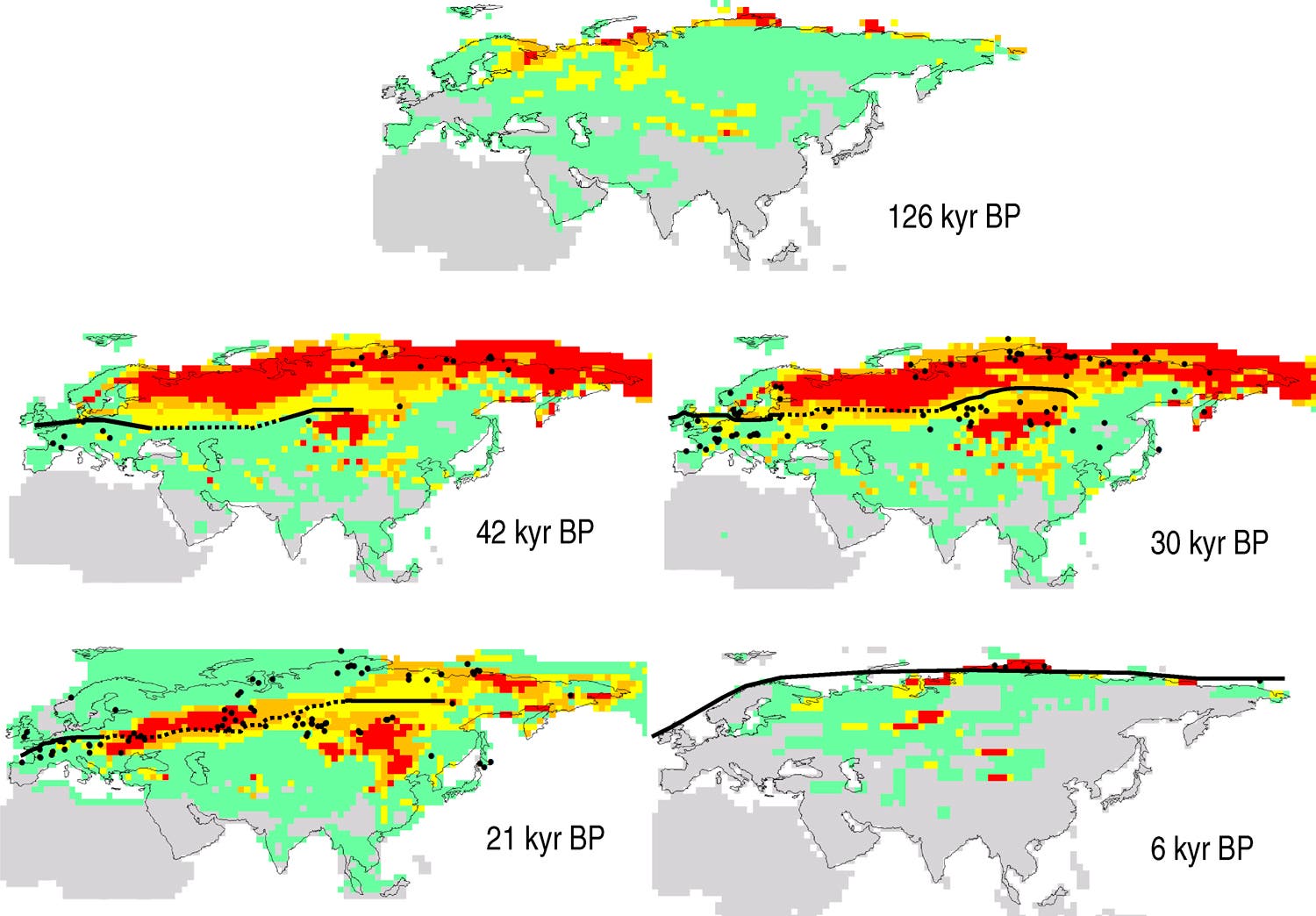Abnahme geeigneter Lebensräume während und nach der letzten Eiszeit